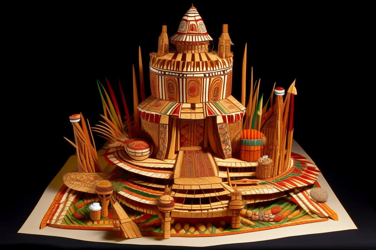 A tan carnival made out of food designed in Navajo baskets painted by Frank Lloyd Wright