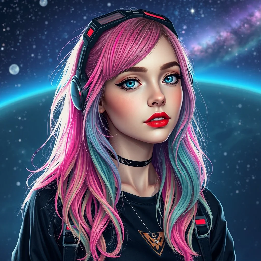 a pretty cyberpunk astronomer girl, coloured hair