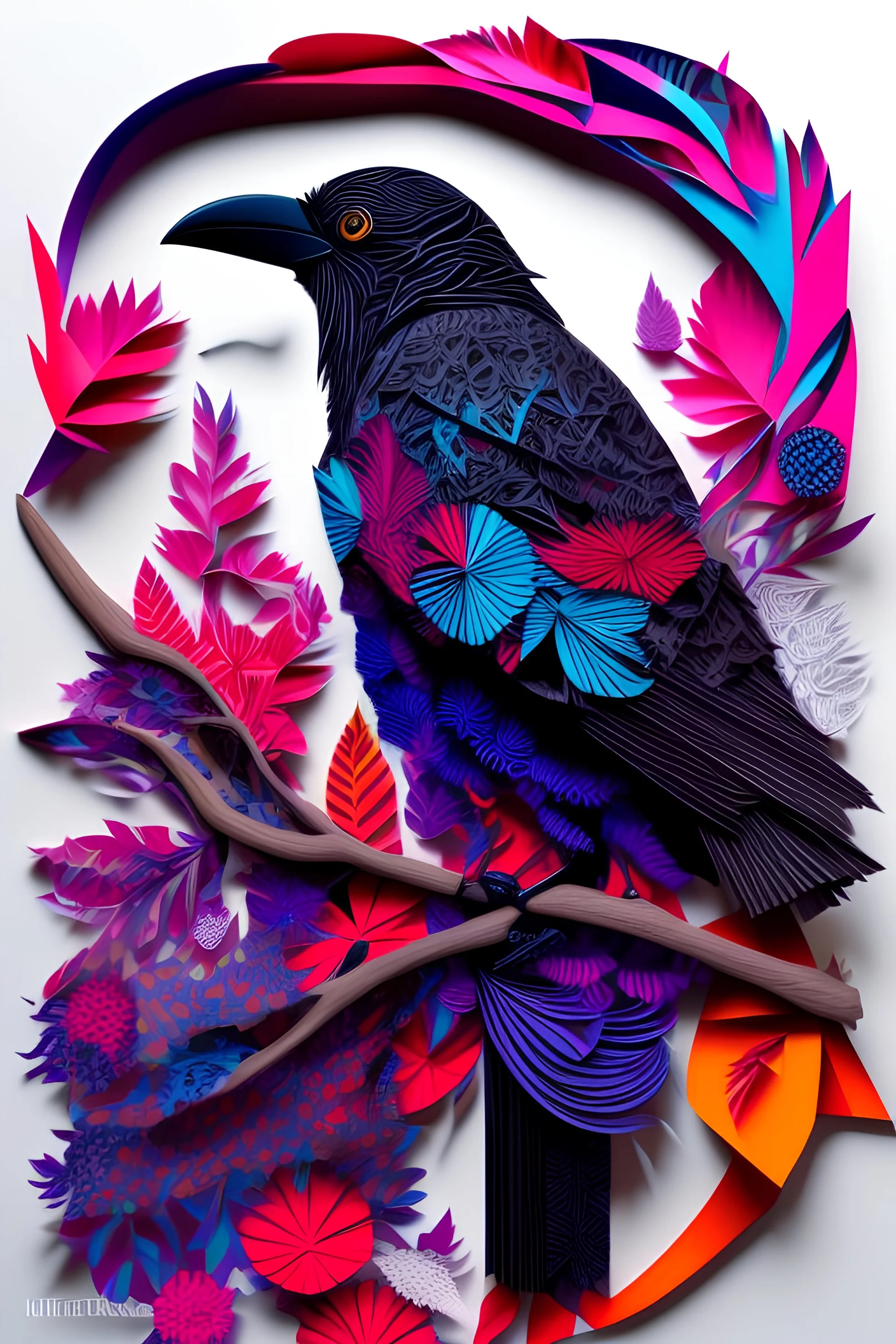 crow, Kirigami, paper cut artwork, hyper detailed, colorful, 4k