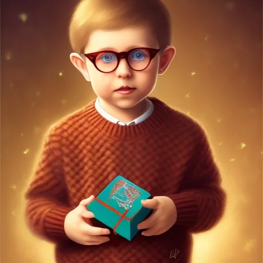 Peter billingsley chubby kid glasses, Holding a "dark red bar of soap" in his hand, brown argyle sweater