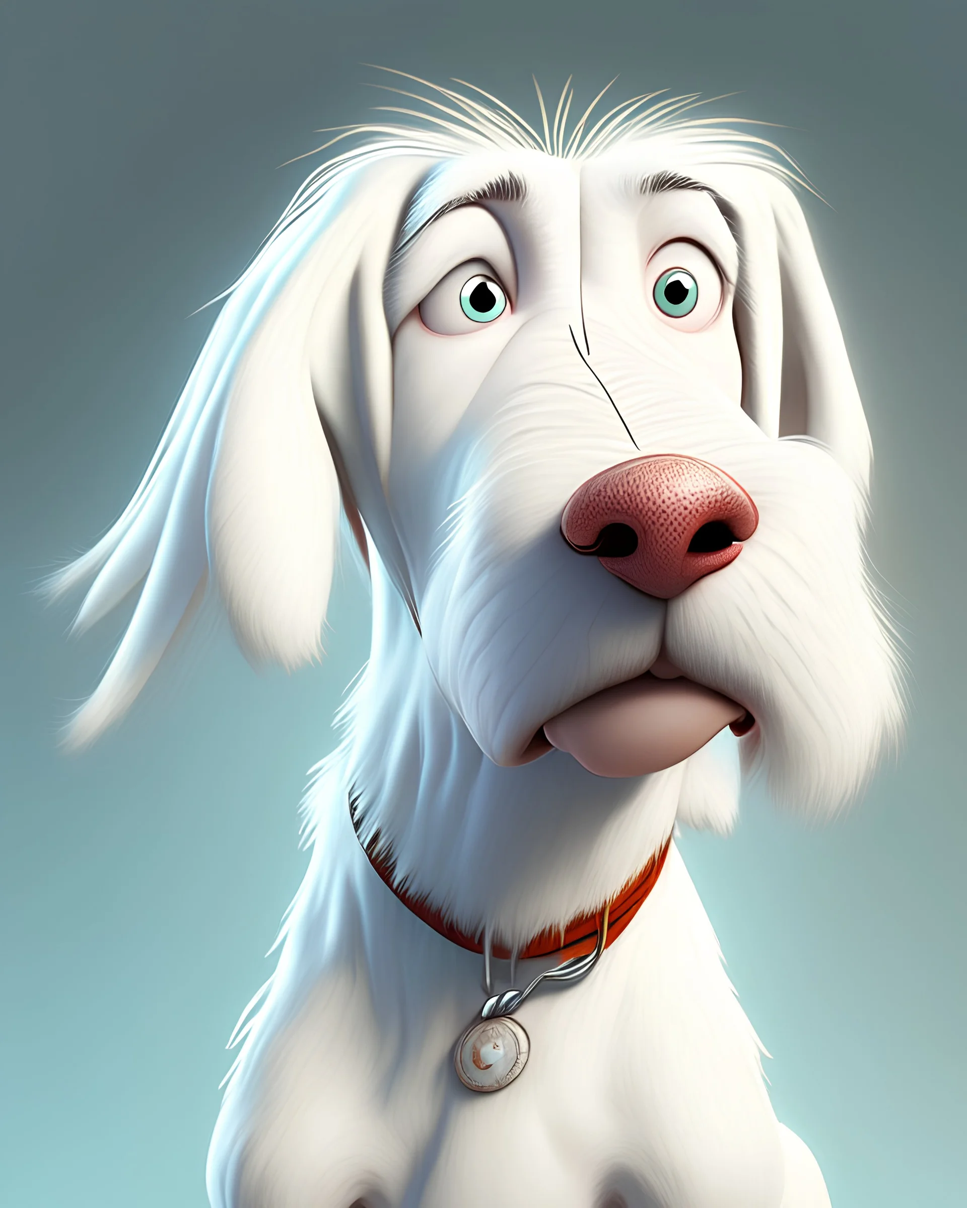 character image of a white dog, in the style of tiago hoisel, character caricatures, steve henderson, françoise basset, realistic rendering, hd, playfully conceptual