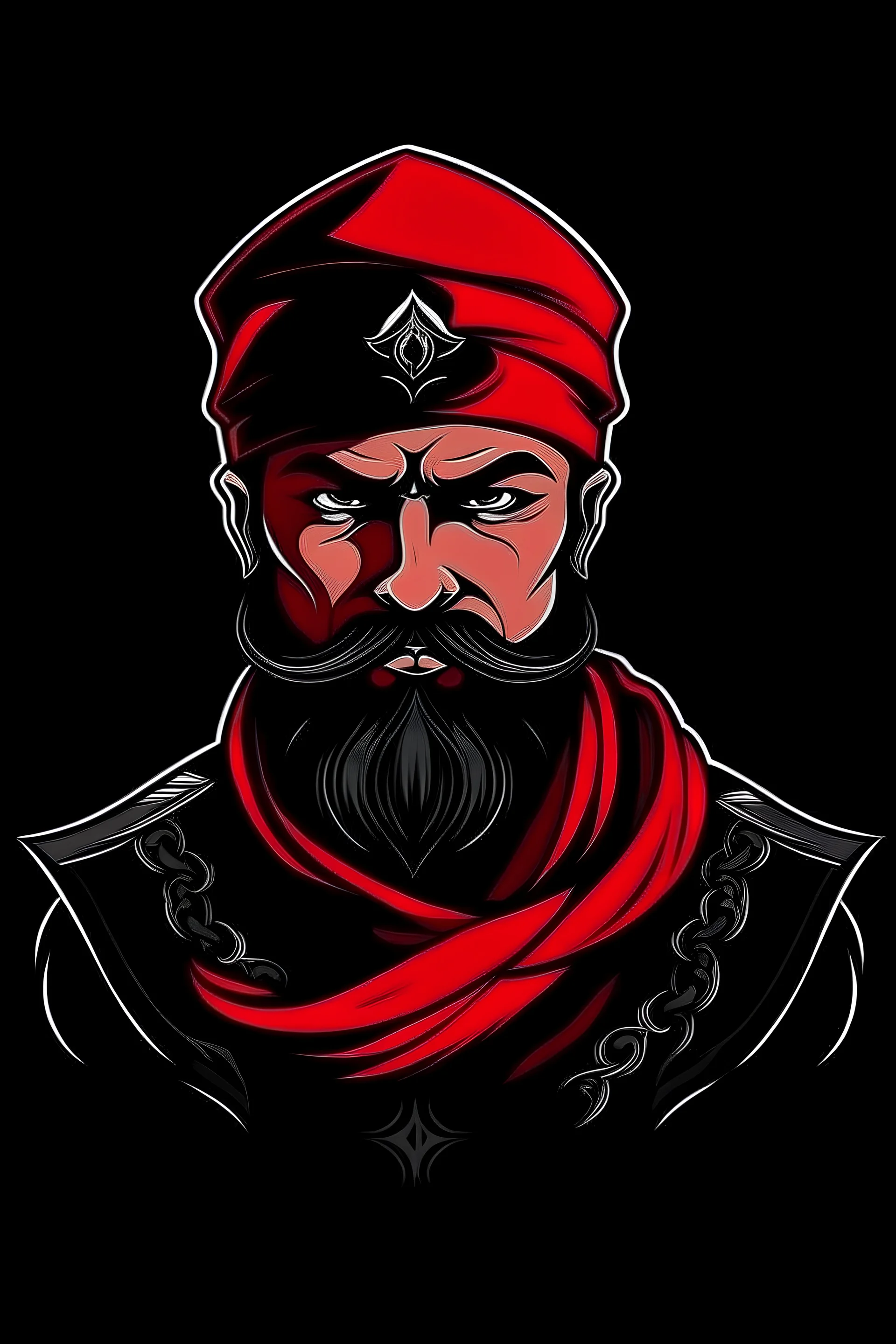 Young faceless Ukrainian warrior Cossack as a red logo on a black background.