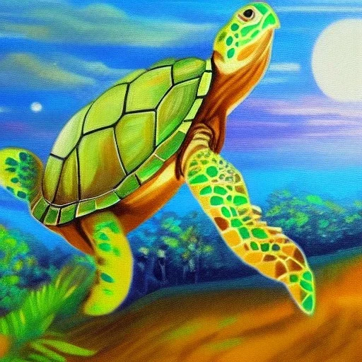 Oil painting style turtle and night scene