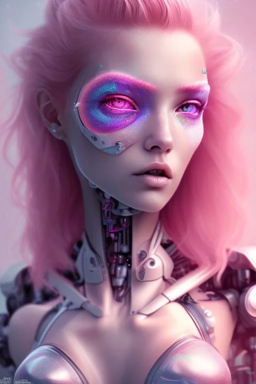 cyborg, pink hair,seven , perfekt eye, real, dream