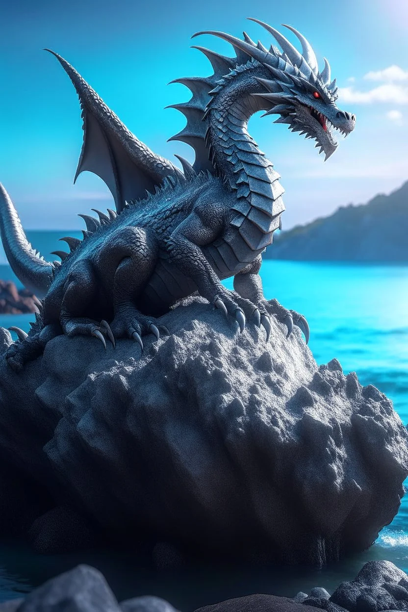 Ultra realistic photo of Dragon sitting on top of a rock next to a body of water concept ,full size, science, technology,future,electric ,futuristic style, design, practicality,manufacturability,performance, performance, HOF, professional photographer, captured with professional DSLR camera, trending on Artstation, 64k, full size, ultra detailed, ultra accurate detailed, bokeh lighting, surrealism, background,(((realism, realistic, realphoto, photography, portrait, , realistic, beautiful, elegan