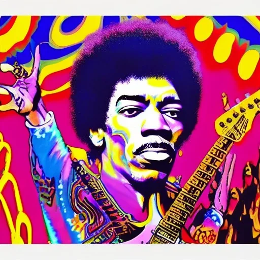 JIMI HENDRIX PEACE electric guitar PEACE psychedelic hippie trippy acid LSD PEACE GUITAR peacesign HIPPIE FLAG '60s Pop Artist Peter Max