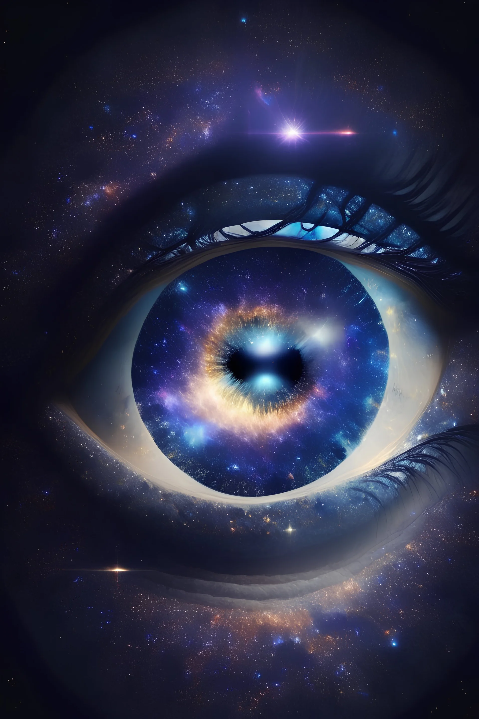 Mystical eye in space sorounded by starlight sparkles
