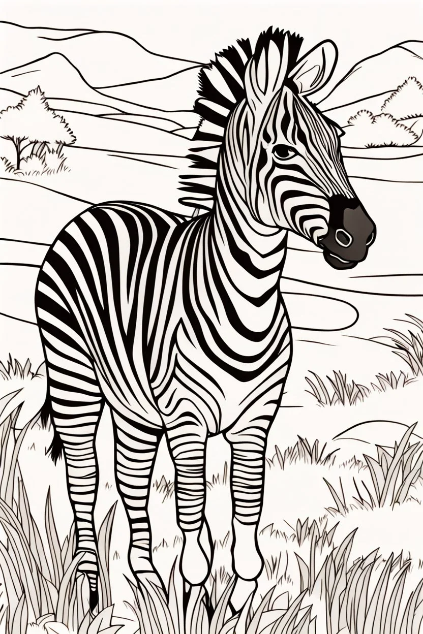 coloring page for kids, ZEBRA, thick outline, low details, no shading, no color