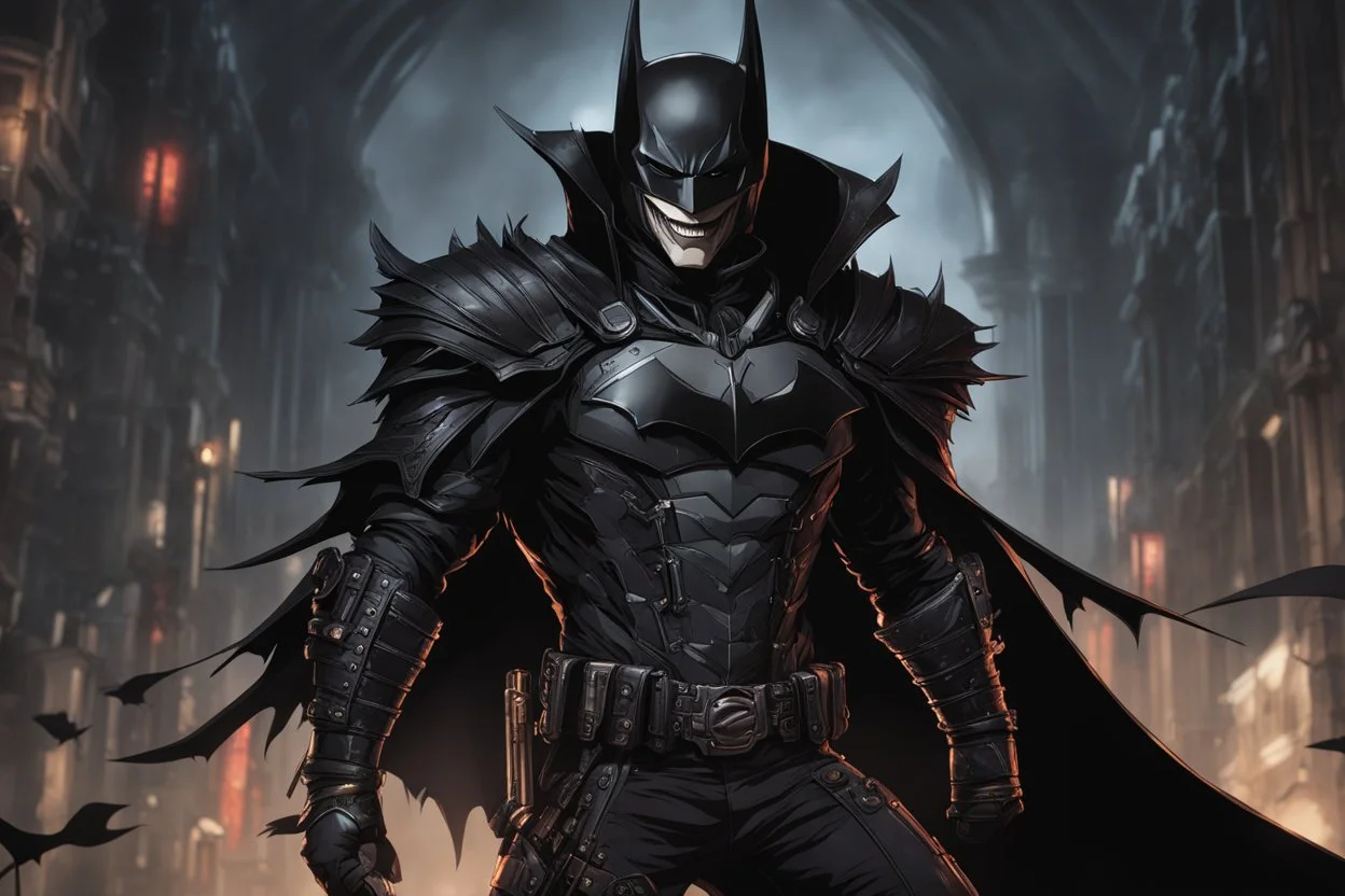 The batman who laughs in 8k solo leveling shadow artstyle, darkness them, full body, apocalypse, cover eyes, intricate details, highly detailed, high details, detailed portrait, masterpiece,ultra detailed, ultra quality