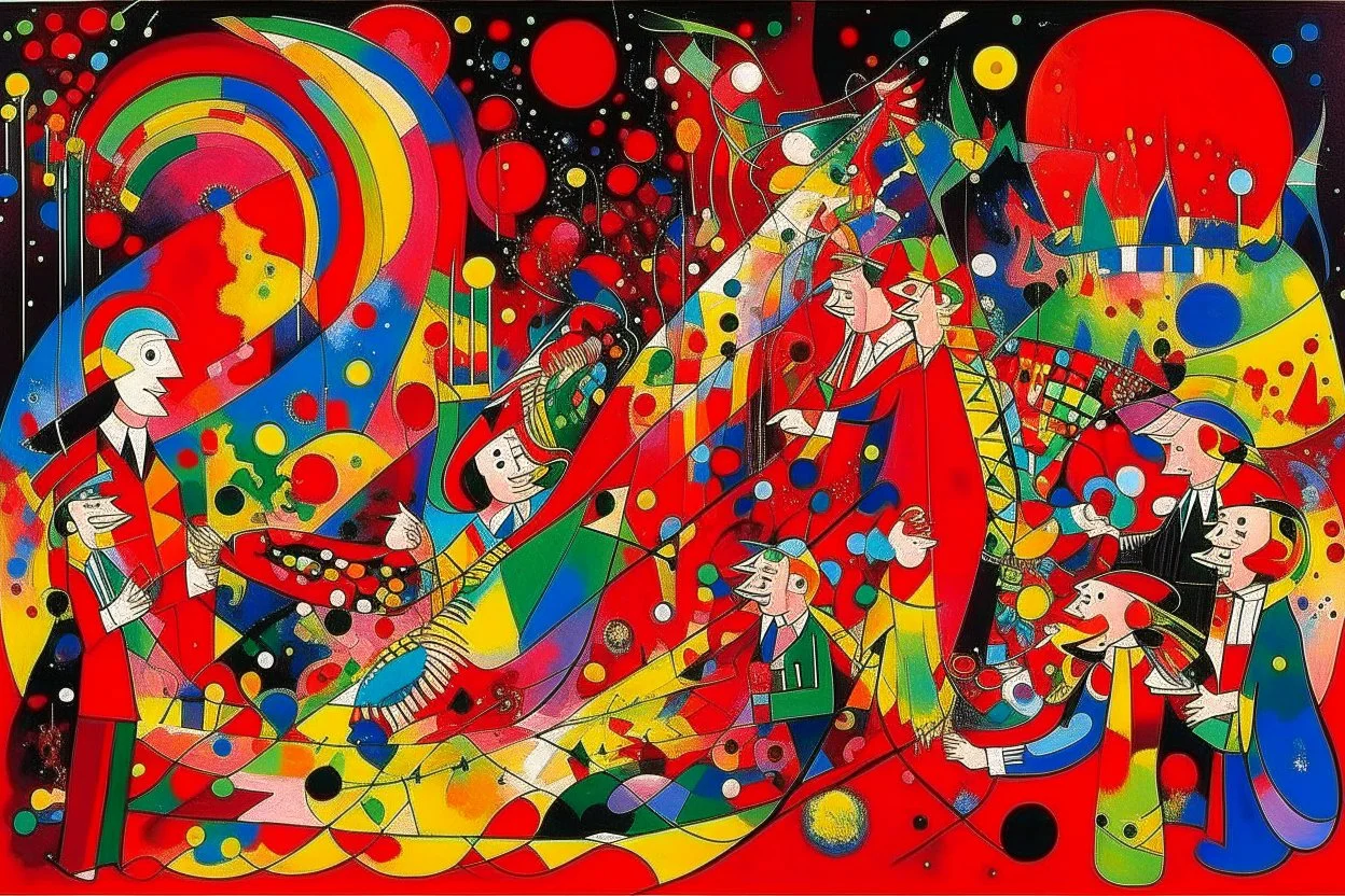 A scarlet fiery disco party painted by Wassily Kandinsky