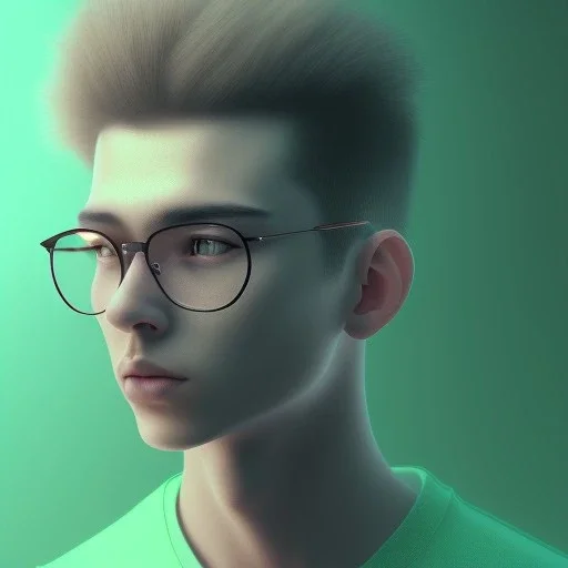 a young 19 years old boy wearing round spectacles wearing green tshirt Realistic, Hyper-detailed, Insane details, Full Portrait, American Plain, Intricate details, Beautifully color graded, Unreal Engine, DOF, Super-Resolution, Megapixel, Cinematic Lighting, Anti-Aliasing, FXAA, TXAA, RTX, SSAO, Post-Production, CGI, VFX, SFX, Insanely detailed and intricate, Hyper maximalist, Hyper-realistic, Super detailed, Photography, Hyper-realistic, Volumetric, Photorealistic, ultra photoreal, ultra-detail