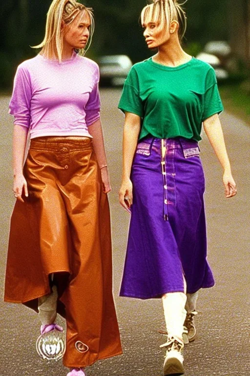 year 1996 fashion. Loose skirt, low waist. Combat t-shirt. Colors: denim blue, blue, purple, cream, khaki, light green, lilac, plum, orange, terracotta, red, light yellow, pink, dark blue, beige. Latex in small part. Sturnus vulgaris pattern prints.. bridget jones and jennifer lopez. Hoodie.