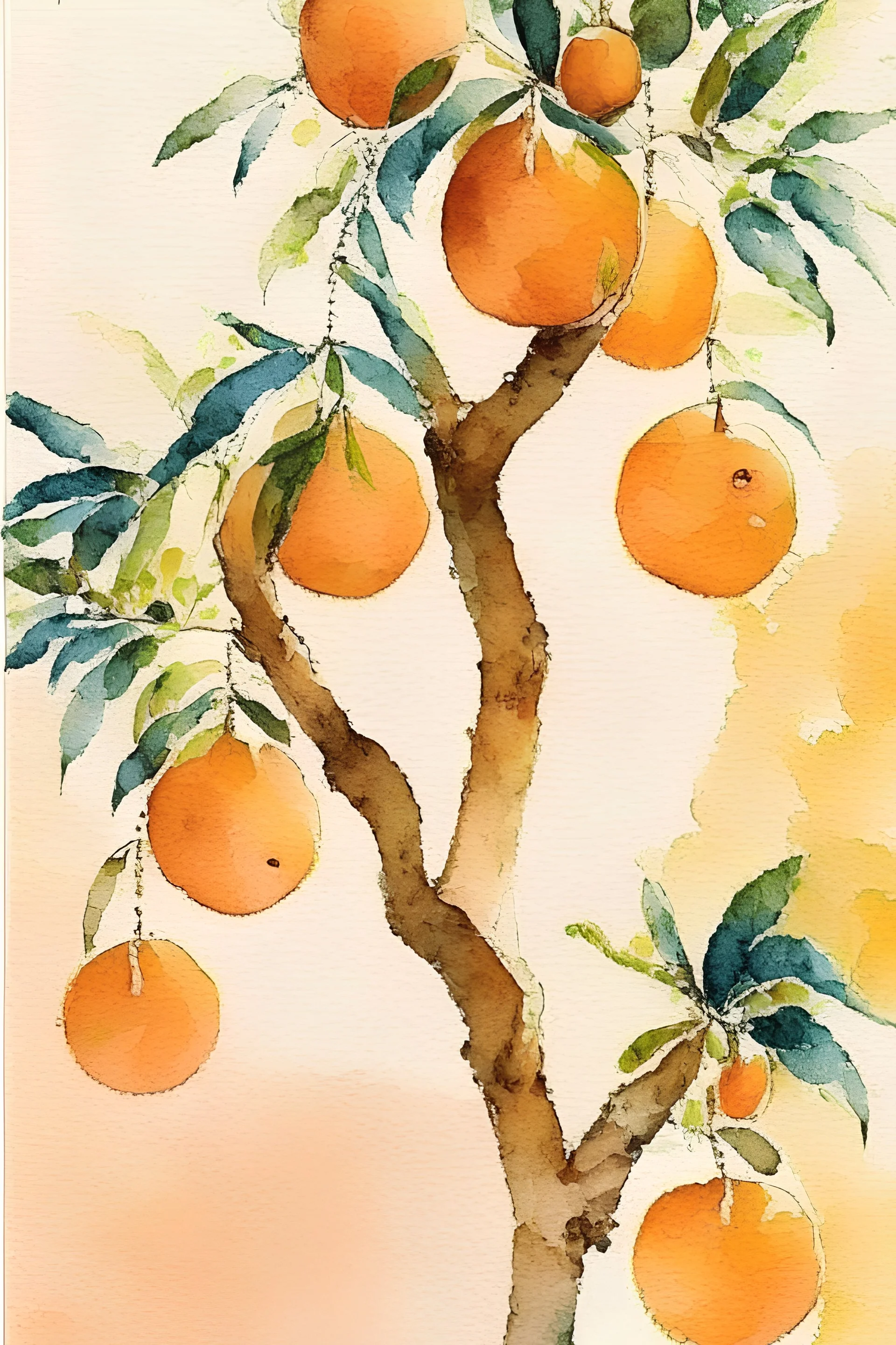 Watercolor orange frut trees, perfect