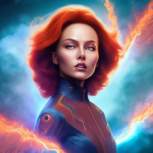 Dark Phoenix, X-Men , Jean Gray. hyperfantastic,hyperscifi,unreal engine,3D,best colours,deep purple . fire theme .blue neon smoke.cinamatic,full cinematic lights.beautiful body and hands details,beautiful face details,8k,hyperdetails.by alan parker.ann dittman