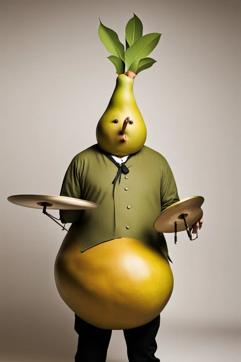 Drummer dressed as a pear