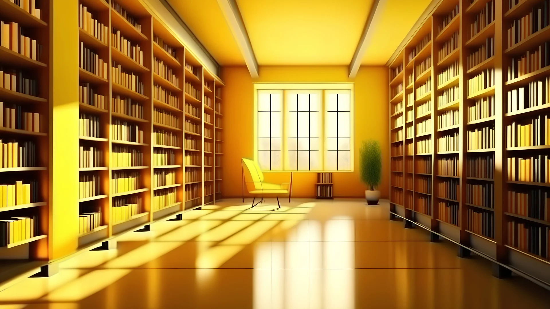 Modern yellow library interior with sunlight. Decor and desing concept. 3D Rendering