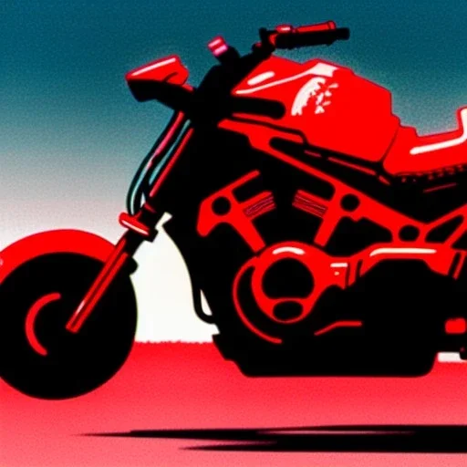 fullbody Drawing of 'kaneda's bike from sci-fi movie akira',intricate detail,andrea bonelli,Kilian Eng,Ohrai,evan lee,Aleksandr Sidelnikov,three quarters frontal aerial view,toned colors,16k