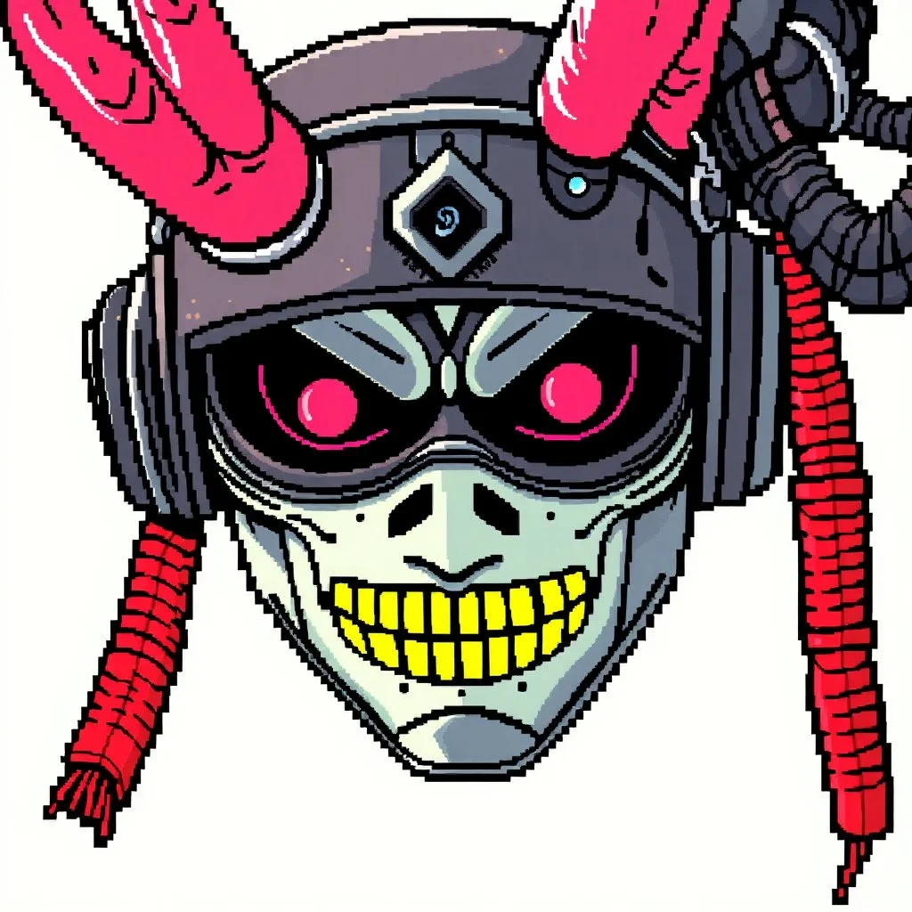 8 bit pixelart cyberpunk,Hannya-Maske, Comic style
