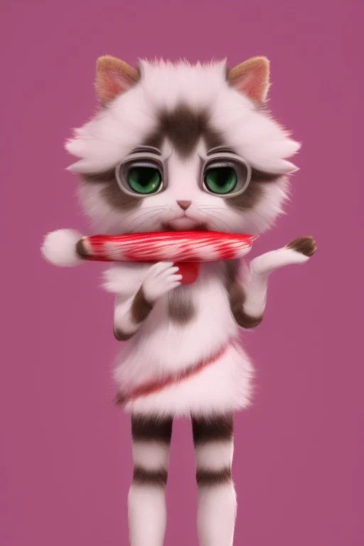 cute chibi fuzzy furry peppermint candy cats striped in pink and red fantasy fantastic view very cute