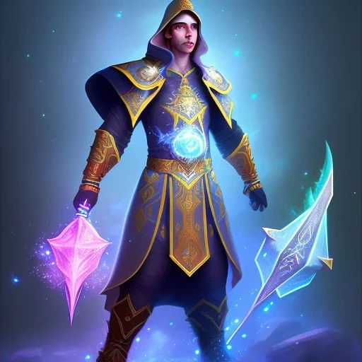 cosmic mage, elf, male, battle mage, cosmic sword, epic, cosmic magic