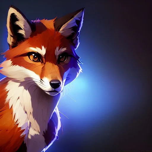 award winning portrait painting of a female anthropomorphic fox, (backlighting:1.4), digital painting, concept art, smooth, sharp focus, rule of thirds, intricate details, medium shot, (shallow depth of field:1.1), 4k, furry, fluffy, fursona, large tail, fluffly tail