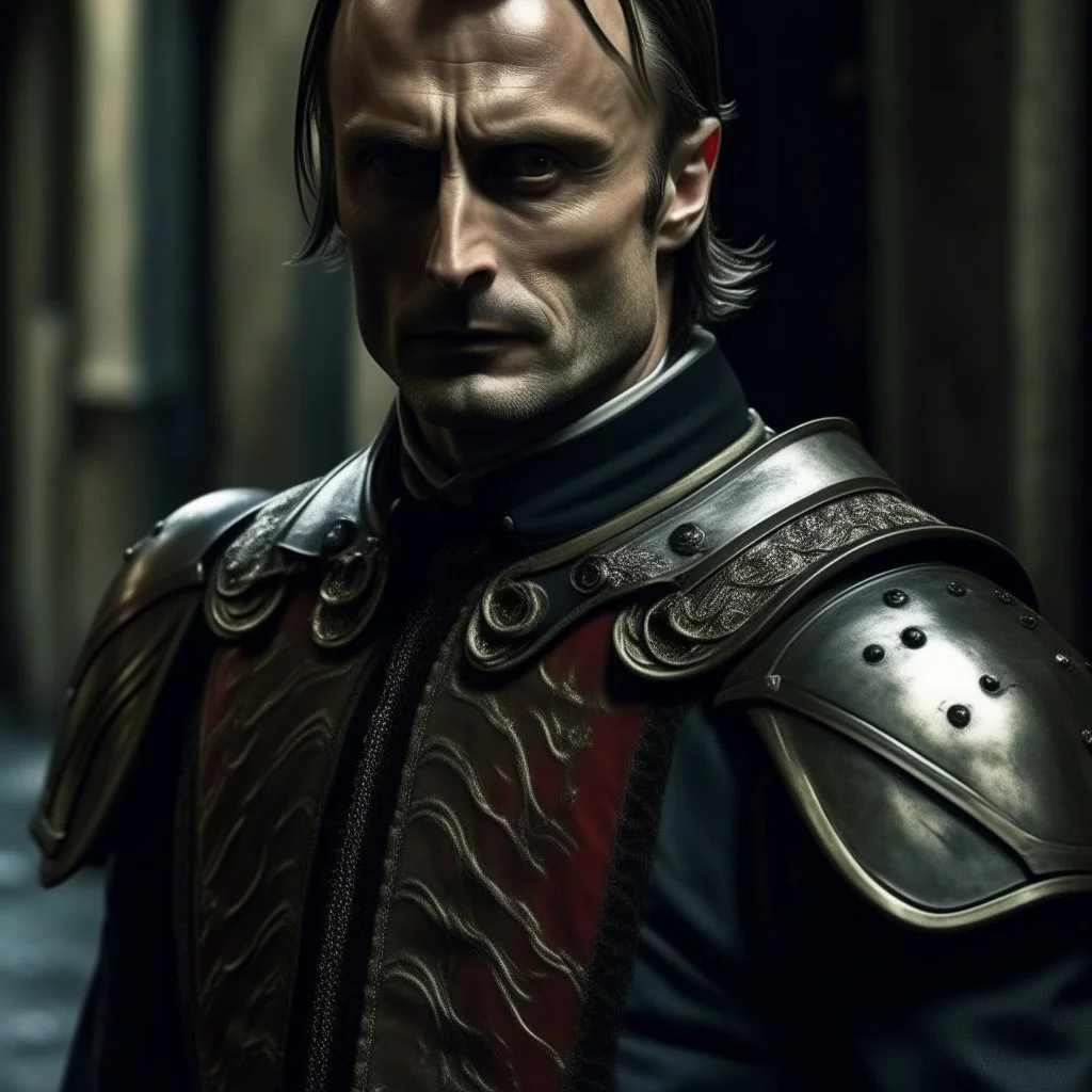 mads mikkelsen dresses in knight's armour, high quality photo