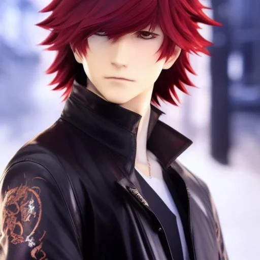 Detailed anime boy, crimson red hair, long classic taper hairstyle, dante dmc5 hairstyle, wolf ears protruding out, white trench coat, intricate details, full body portrait, keep head in frame, slight smile, black Japanese motif, concept art, highly detailed, digital painting, concept art, sharp focus, illustration, art by Yoji Shinkawa, WLOP and greg rutkowski and alphonse mucha and artgerm and yanjun Chen and Junji ito and Makoto Shinkai, HDR, octane render, highly detailed