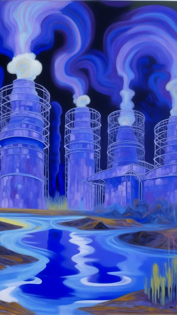 A purple haunted nuclear plant with ghosts designed in Navajo woven art painted by Claude Monet