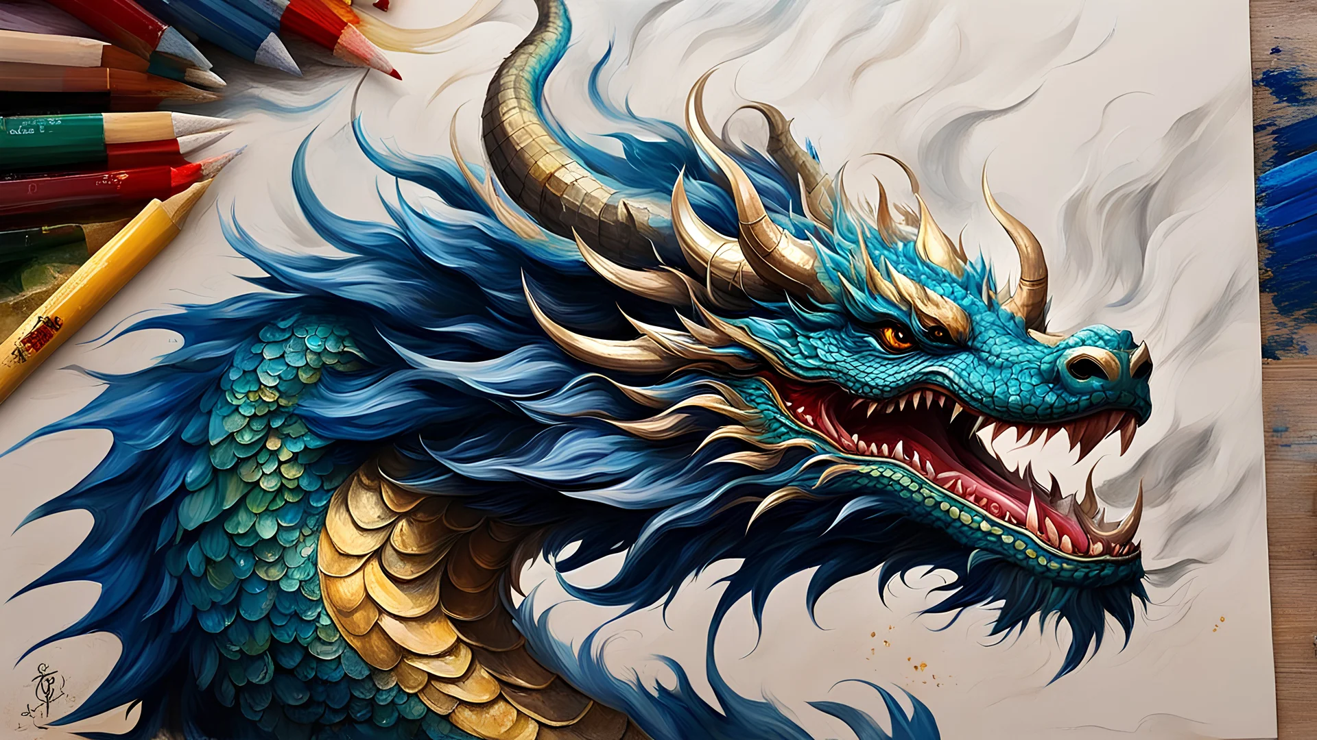 acrylic illustration, acrylic paint, oily sketch, (masterpiece:1.2),best quality,PIXIV,Chinese dragon,