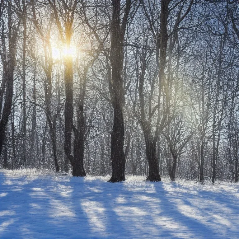 winter landscape, crystal, sun, hyperreal