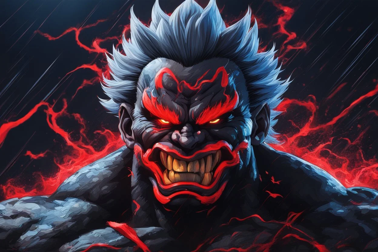 Akuma venom in 8k Hayao Miyazaki draw style, street fighter them, neon effect, close picture, rain, highly detailed, high details, detailed portrait, masterpiece,ultra detailed, ultra quality