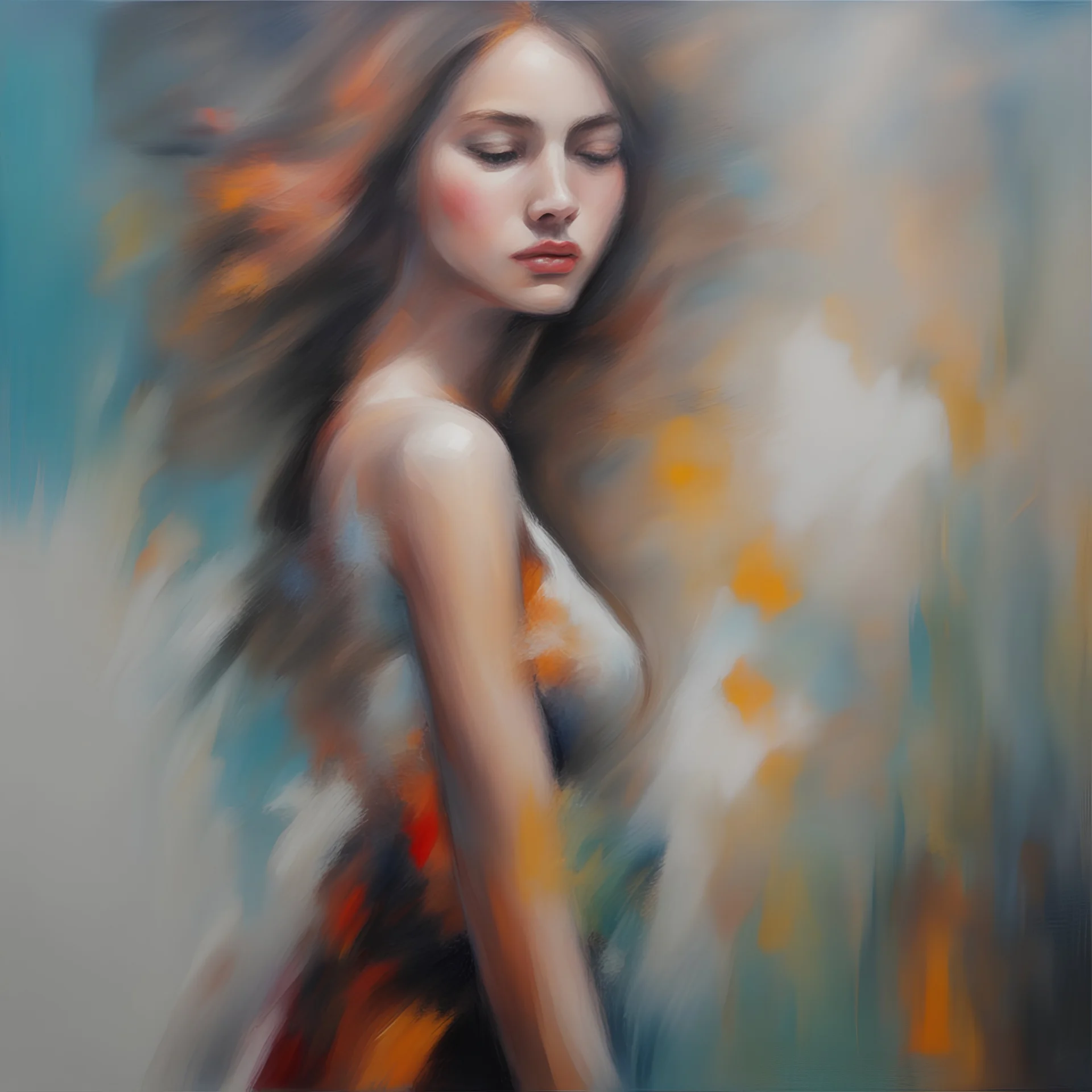 Abstract painting , blurred image of girl's figure , modern painting , oil color