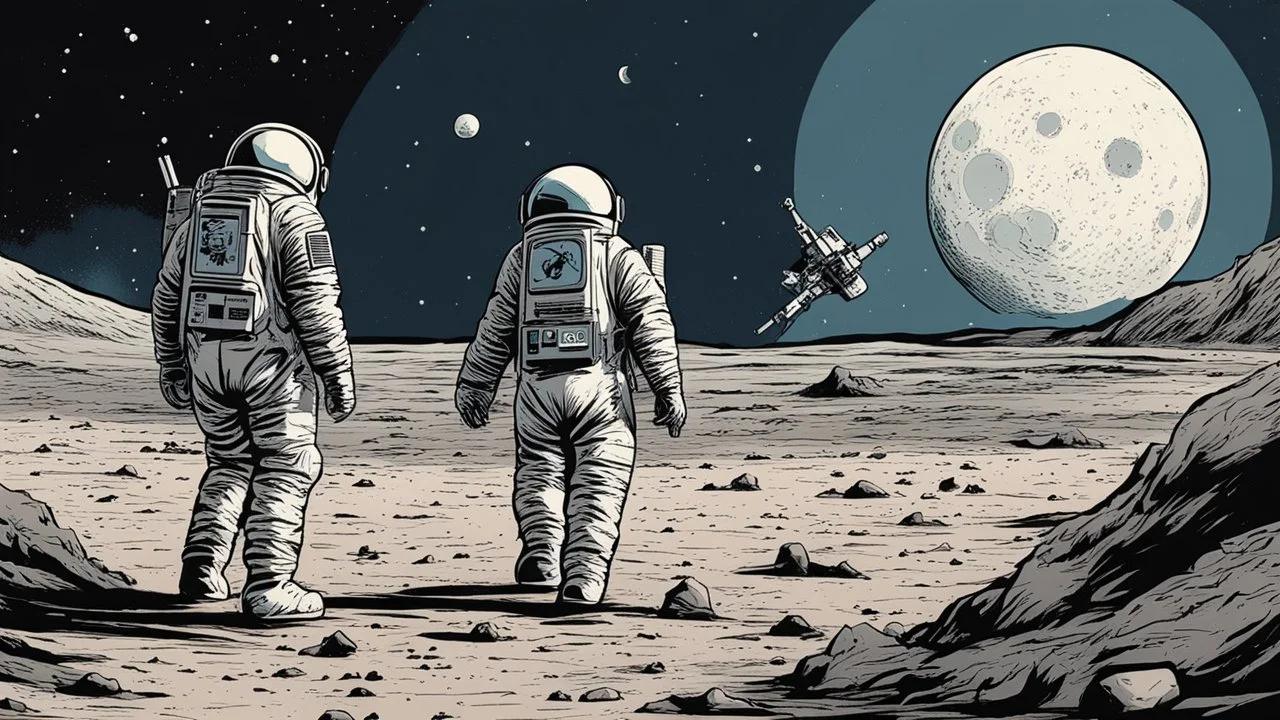 comic style, Moon landing