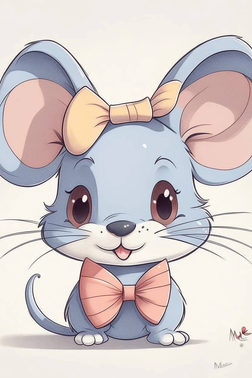 A cute drawing of a mouse wearing a bow on her head