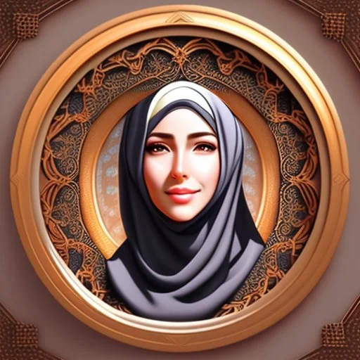 3d anime Only the face Muslim Pretty impressive women inside a circular frame,Portrait image,professional look