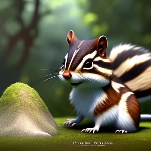 pixar style, volumetric summer garden environment and background, realistic painting of an Chipmunk, looking excited, volumetric lighting, dramatic lighting, detailed digital painting, extreme dense and fine fur, anime, ornate, colour-washed colors, elegant, small minutiae, tiny features, particulars, centered, smooth, sharp focus, renderman gofur render, 8k, uhd, detailed eyes, realistic shaded volumetric lighting, sunlight caustics, backlight, centered camera view