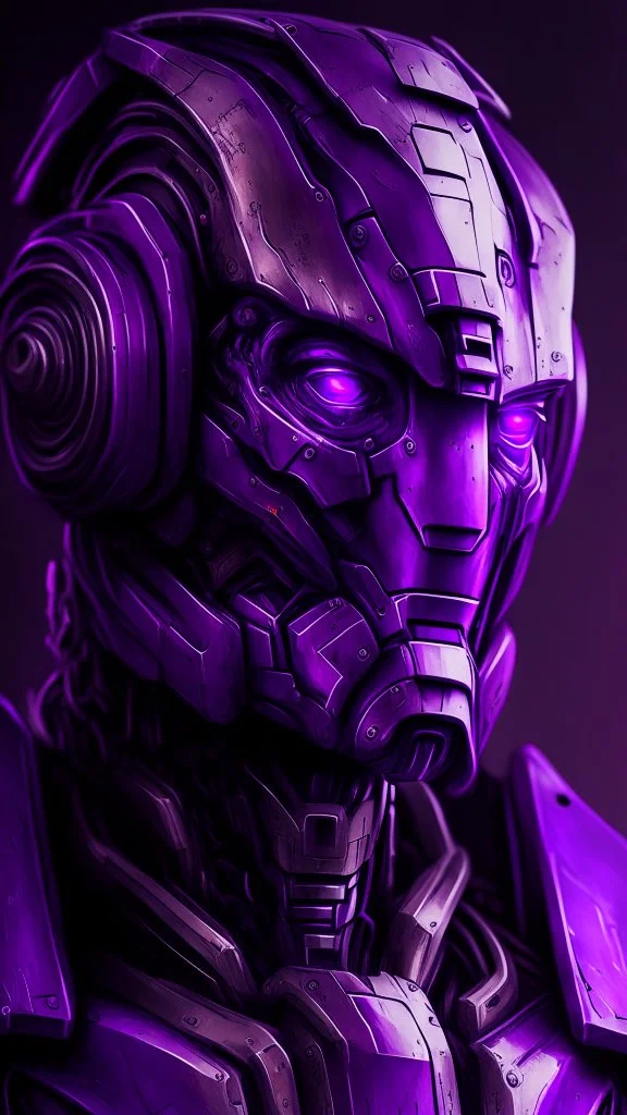 robot portrait ultra realistic, purple colors