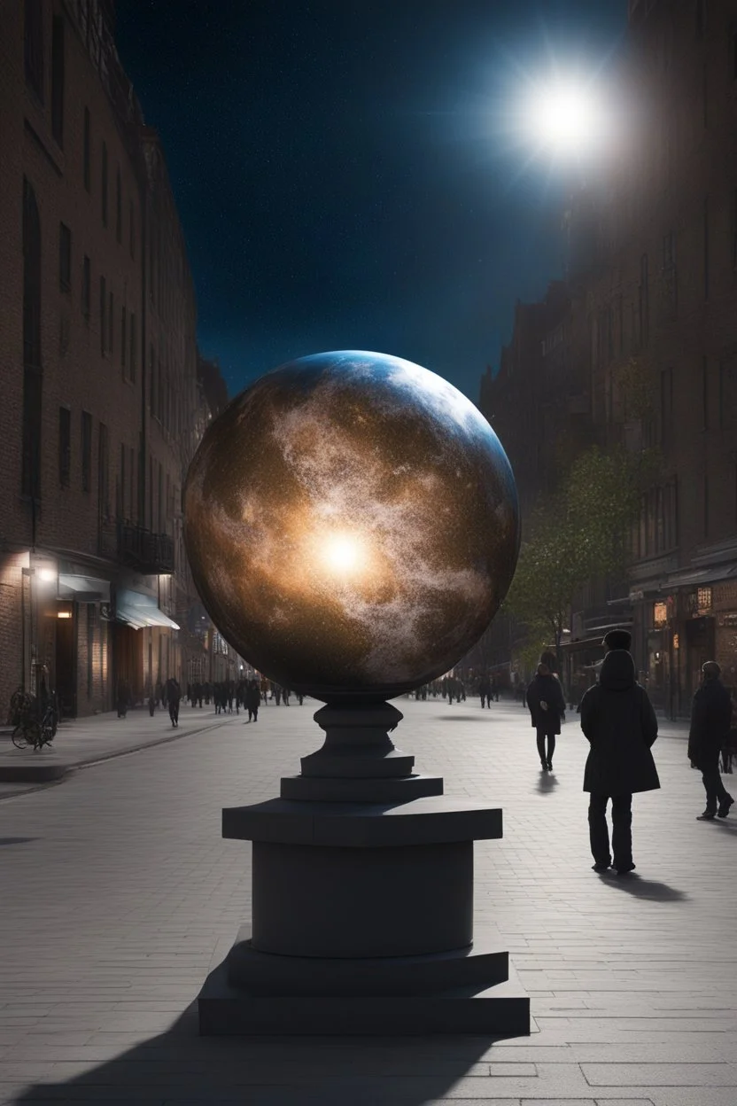 статуя на улице, Шар как планета/звезда: Превратим шар в визуализацию планеты, звезды или небесного тела. С помощью проекции, освещения и текстур можно создать ощущение реального космического объекта. Например, статуя шара может быть превращена в визуализацию планеты Земля с помощью проекции карты мира на его поверхность. При освещении шара светодиодными лампами можно создать эффект вращения Земли вокруг своей оси. Текстуры, имитирующие океаны, суши, облака и континенты, добавят реализма