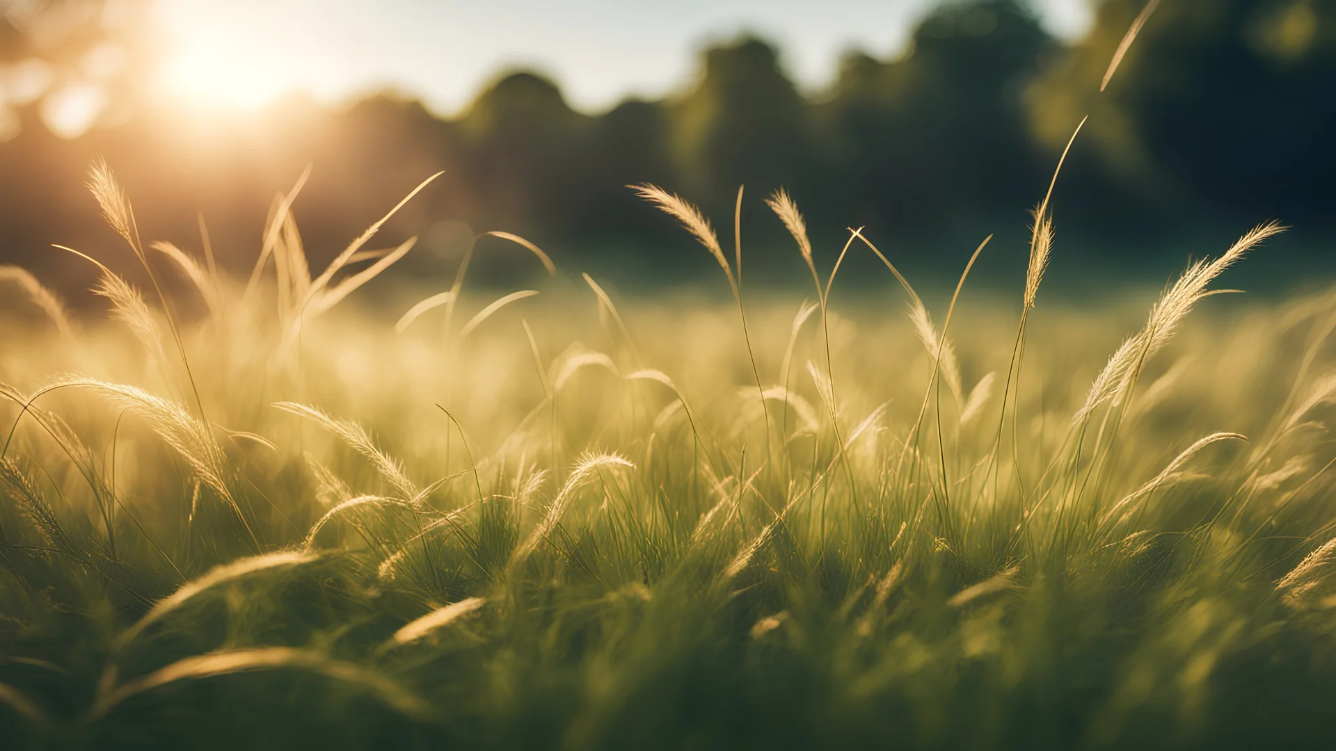 Image Type: HD Wallpaper Theme Description: A mesmerizing view of grass swaying gracefully in the wind Art style: Realistic, soft lighting, natural colors , Wide angle lens Shot: Wide shot Related information: High resolution (4K or 8K), Golden hour light, Detailed textures