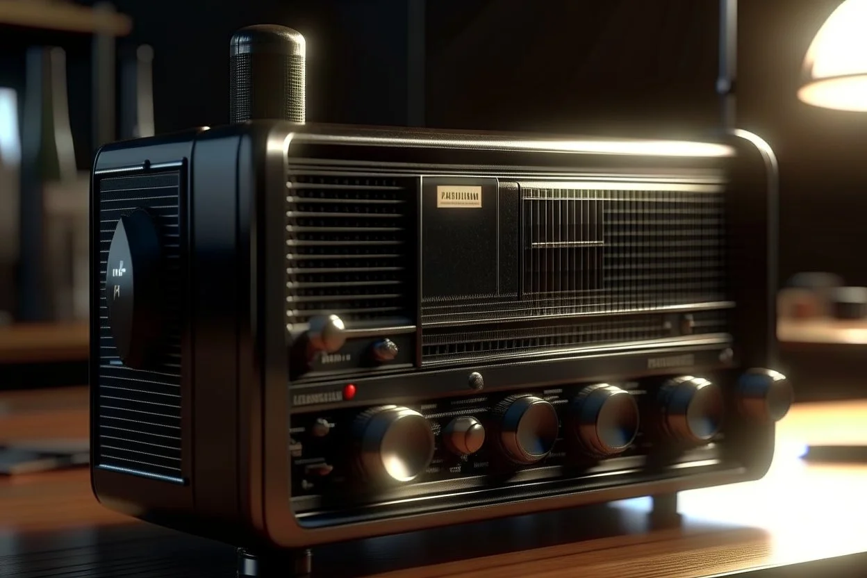 4k full details, full lights, full realism. Un poste de radio moderne brûle