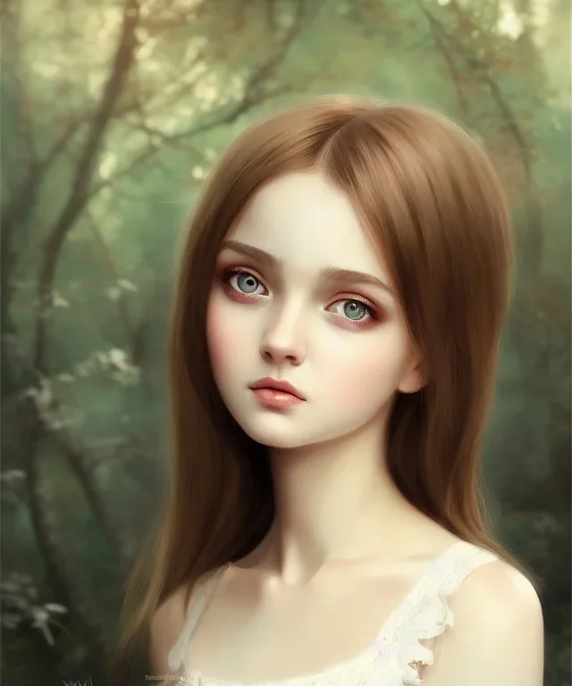 intricate, elegant, sharp focus, illustration, detailed eyes, digital painting, concept art, matte, masterpiece, face portrait of a young and cute ukrainian girl, au naturel, adorable, round face, slightly smiling, art by wlop