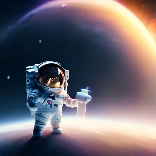 pixar style cute astronaut rabbit floating in space, full body, dramatic lighting, hyper realistic, unreal engine 5, 16k, background:space