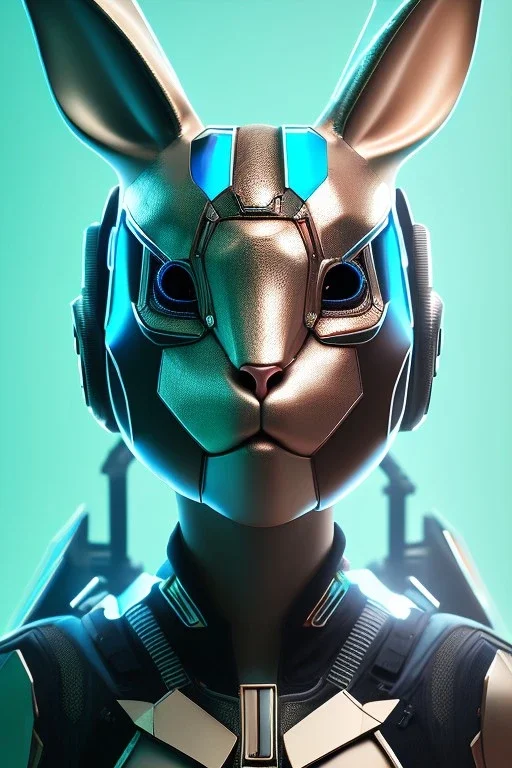 Portrait Sweet Rabbit ceramic mask, angry, cyan suit, cyberpunk, photo studio, black background, unreal engine 5, concept art, ray tracing, lumen lighting, ultra detail, volumetric lighting, 3d.