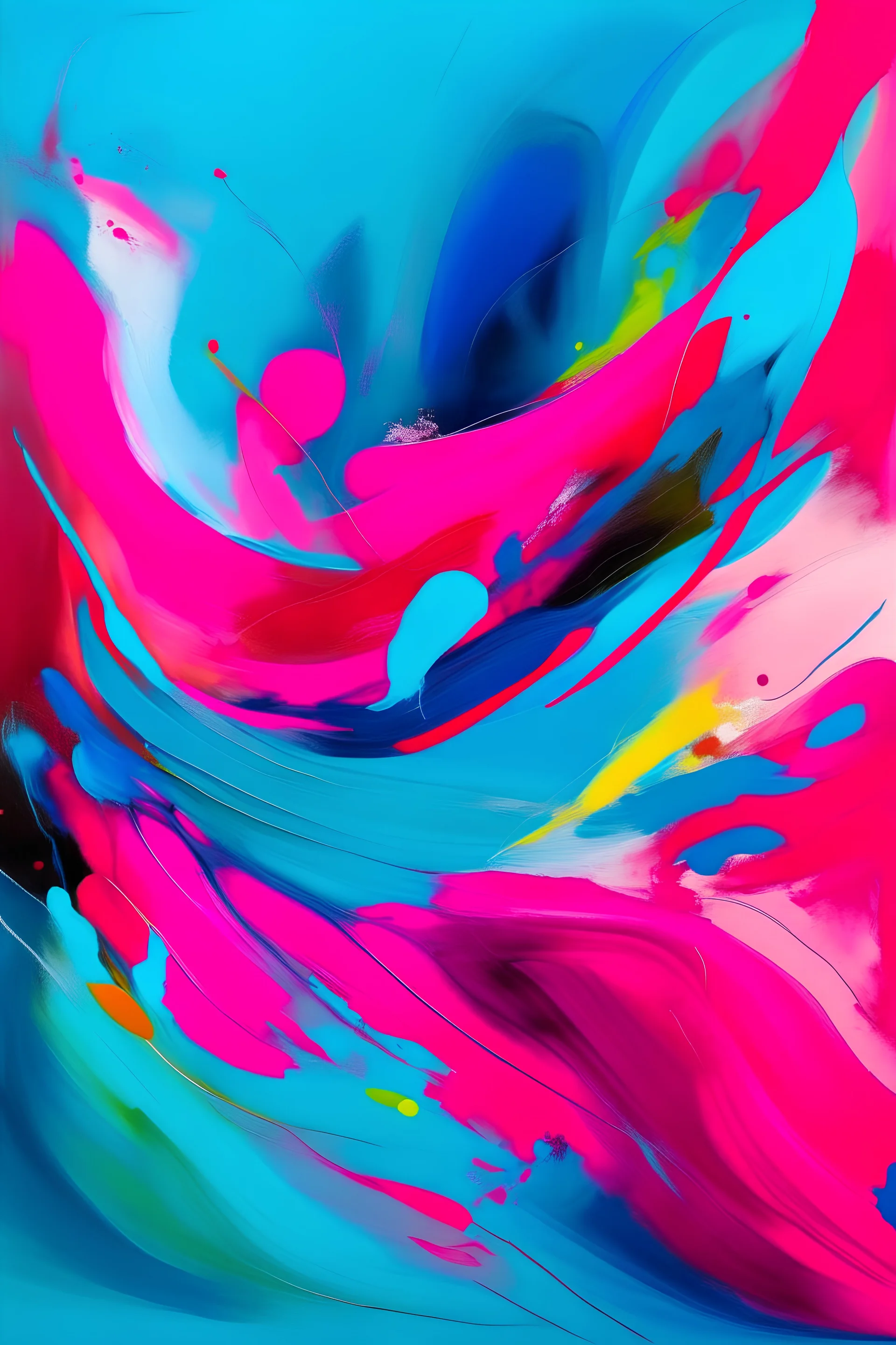 ABSTRACT MODERN ART FUXIA BLUE