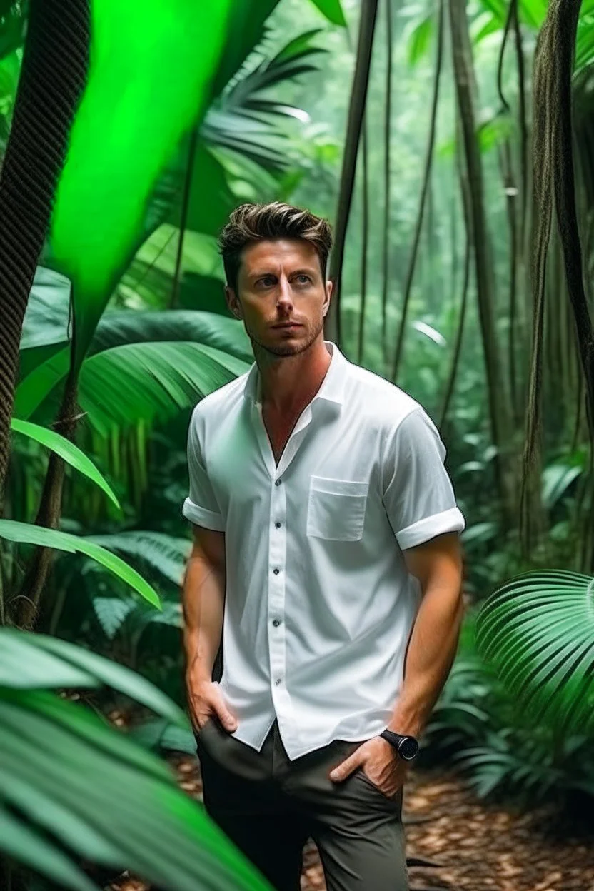 the man with white shirt in jungle