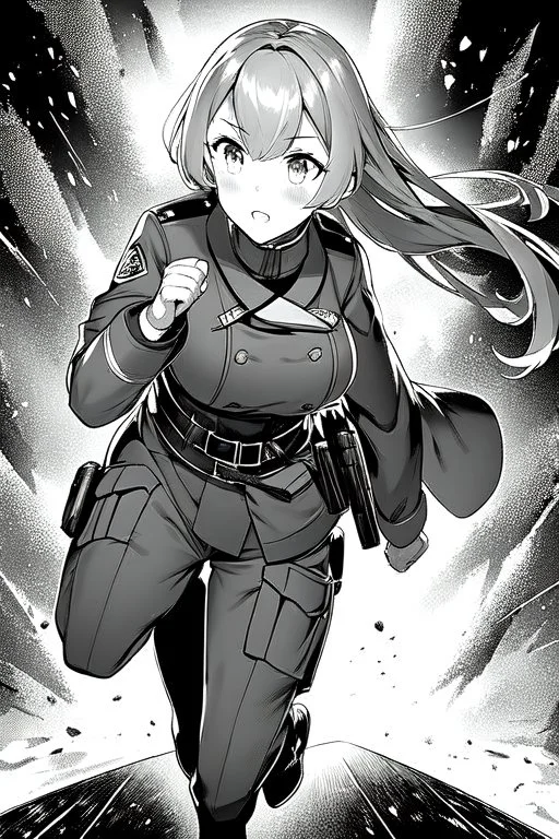 military running girl, greyscale