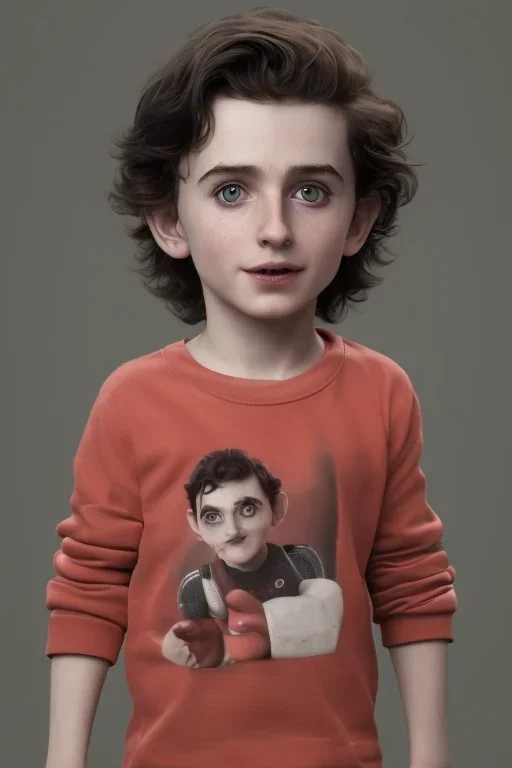 Timothee chalamet toddler, half robot, full body, jump, bokeh, hyper realistic