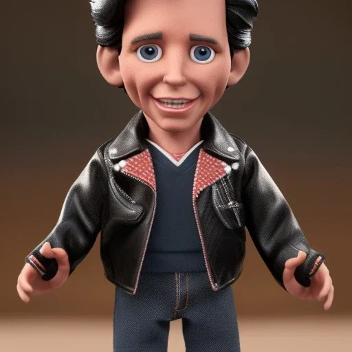 wide view young Fonz with black hair greaser Action figure doll 1975 (thumbs-up) (face) Forehead grin, fonzarelli, ((Arnold's drive-in)) fonziE fonz