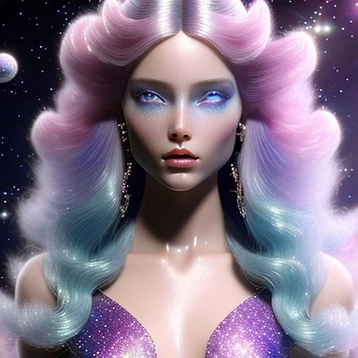 one big crystal glitter pink blue subtle galactic fairy in a galactic ambiance,, long hair down to the ground,transparent petals,blue eyes,delicate colors in the foreground, full of details, smooth，soft pink violet light atmosphere, light effect，vaporwave colorful, concept art, smooth, extremely sharp detail, finely tuned detail,8K ultra high definition, 8 k, ultra sharp focus