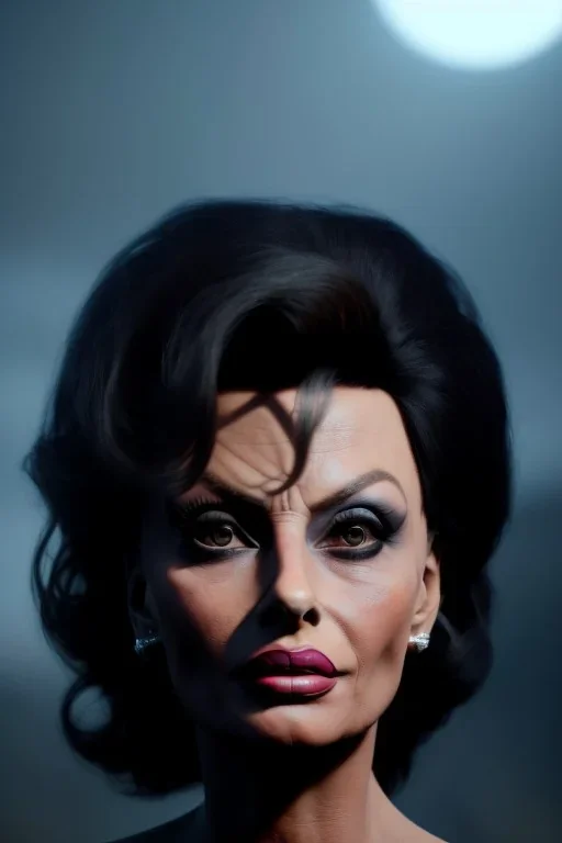 young sophia loren as evil queen in black leather, angry, stern look, volumetric lighting, particales,highly detailed,cinematic, deep colours,8